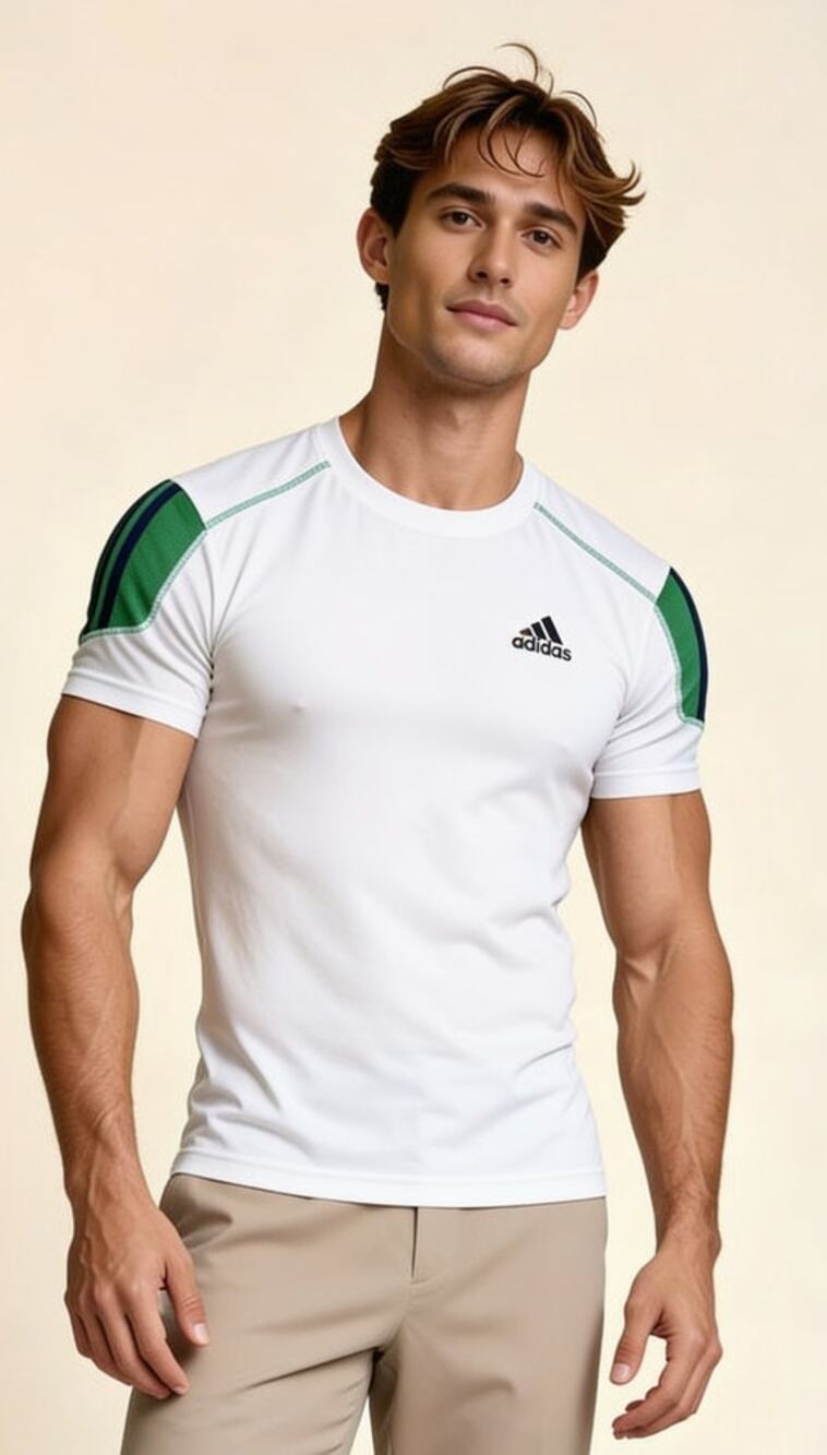 Adidas Climalite White Green Short Sleeve Performance Shirt Men's M